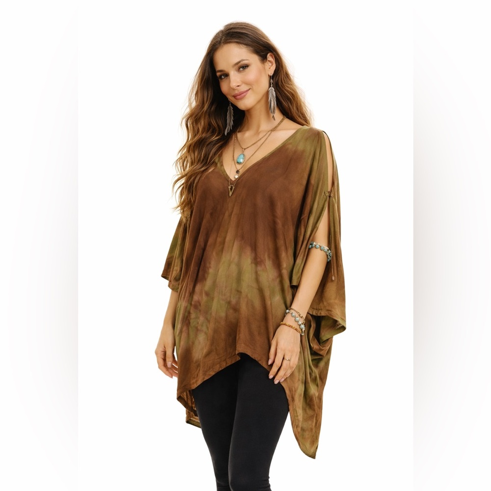 Organic Viscose Boho Kaftan Top Maternity & Postpartum Tie Dye Earth Tones M-XL - Picture 8 of 10